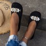Round Toe Flat Shoes With Floral Metal Decoration Women's Knitted Soft-soled Shoes Round Toe Flat Shoes With Floral Metal Decoration Women's Knitted Soft-soled Shoes