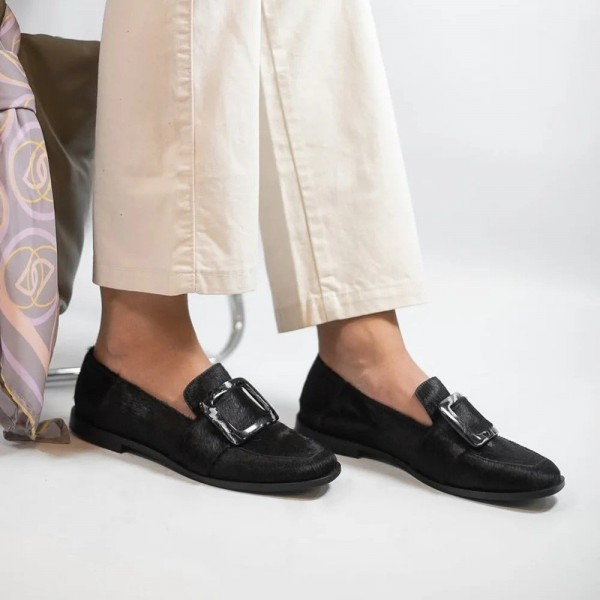 Low-cut Vintage Large Square Button Loafers For Women Low-cut Vintage Large Square Button Loafers For Women
