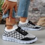 Colorblock Plaid Lace-Up Flyknit Sneakers Ins Mesh Casual Shoes Fashion Breathable Walking Running Sports Shoes For Women Colorblock Plaid Lace-Up Flyknit Sneakers Ins Mesh Casual Shoes Fashion Breathable Walking Running Sports Shoes For Women