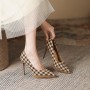 Thousand Birds Check Pointed Fine Heel High Heels Women Thousand Birds Check Pointed Fine Heel High Heels Women