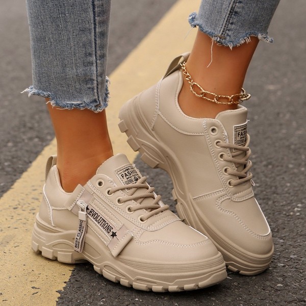 Lace-up Sports Shoes With Side-Zipper Design Fashion Thick-soled Round-toe Casual Shoes For Women Sneakers Lace-up Sports Shoes With Side-Zipper Design Fashion Thick-soled Round-toe Casual Shoes For Women Sneakers
