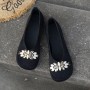 Round Toe Flat Shoes With Floral Metal Decoration Women's Knitted Soft-soled Shoes Round Toe Flat Shoes With Floral Metal Decoration Women's Knitted Soft-soled Shoes